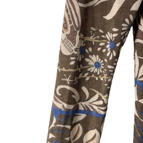 LORO PIANA Brown Floral 100% Cashmere Long Sleeve V-Neck Sweater Size 42 - Picture 4 of 6
